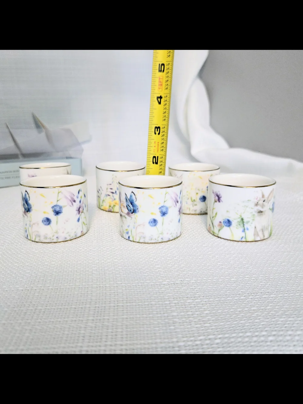 William Sonoma Floral Meadow Napkin Rings Set Of 6 Porcelain Butterfly Rabbit